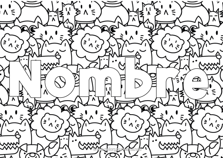 Dibujo para colorear para imprimir Lobo Cat León Cerdo Animales Nombre decorado Perros y gatos Animales de granja Animales salvajes de África Animales del bosque Fondo decorativo