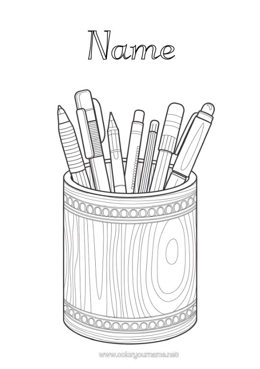 Colouring page to print Complex Colouring Pages Pencil Stationery Supplies Pencil Pot
