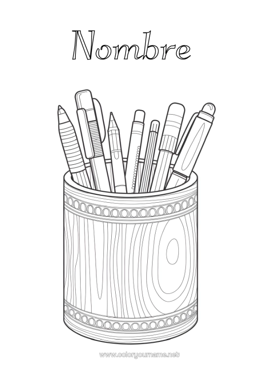 Dibujo para colorear para imprimir Dibujos complejos para colorear Lápiz Útiles escolares Tarro de lápices