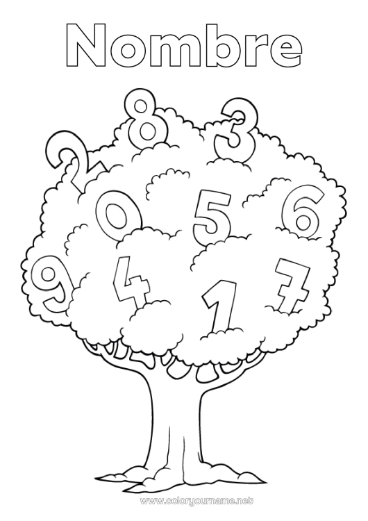 Dibujo para colorear para imprimir Número Actividades para niños Árbol Dibujos fáciles para colorear