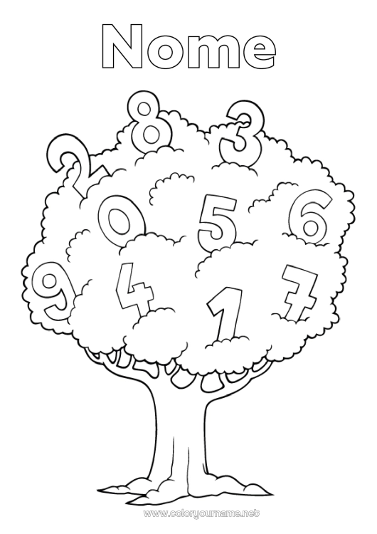 Pagina da colorare da stampare Numero Attività per Bambini Albero Disegni da colorare facili