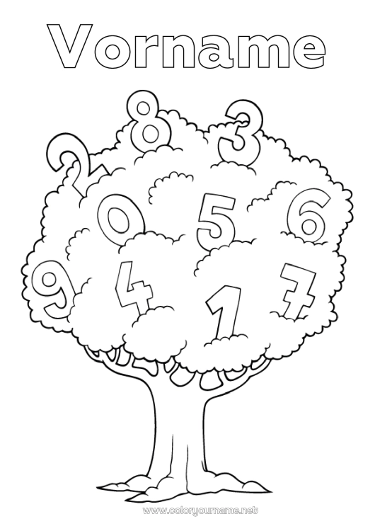 Malvorlage zum Ausdrucken Zahl Kinderaktivitäten Baum Einfache Ausmalbilder