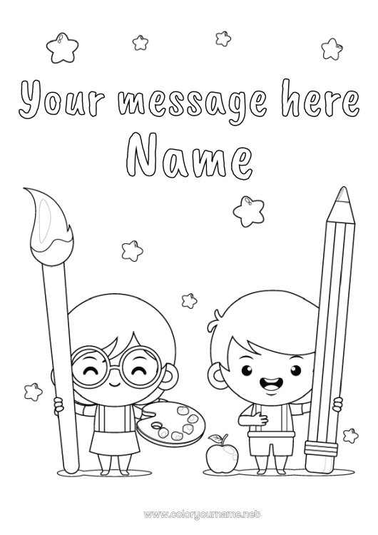 Coloring page to print Art Child Brush Pencil School supplies Paint Notebook Covers
