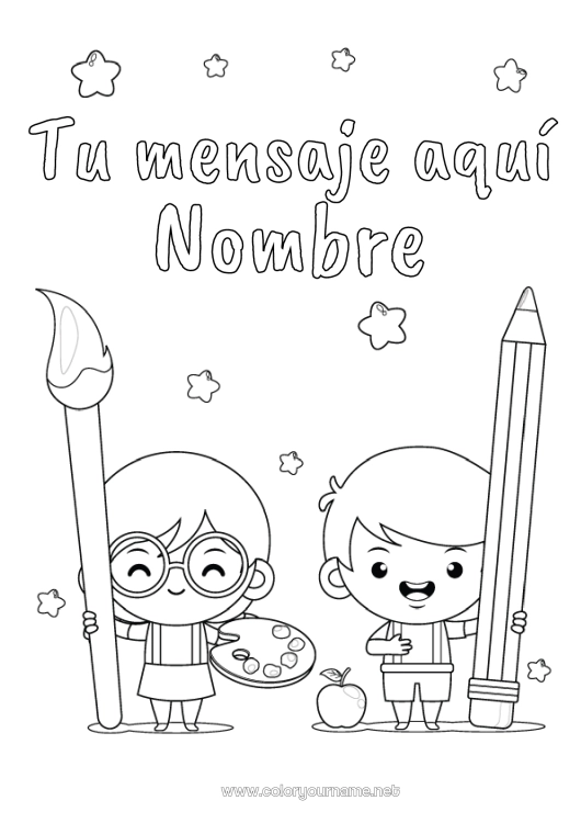 Dibujo para colorear para imprimir Arte Niño Pincel Lápiz Útiles escolares Pintura Portadas de Cuaderno