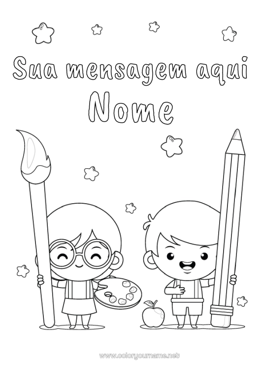 Página de desenho para imprimir Arte Criança Pincel Lápis Materiais Escolares Pintura Capas de Caderno