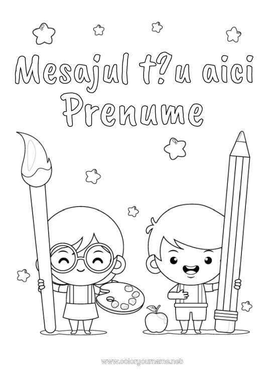 Pagină de colorat de imprimat Art - artă Copil Pensulă Creion Materiale școlare Pictură Copertă de caiet