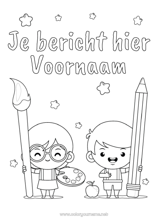 Kleurplaat om af te drukken Kunst Kind Kwast Potlood Schoolbenodigdheden Verf Schrijfkaften
