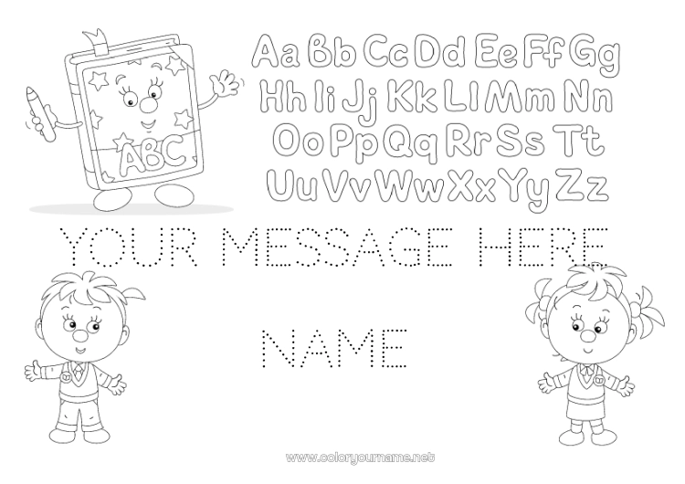 Coloring page to print Child Children's activities Alphabet Book Reading Alphabet letter