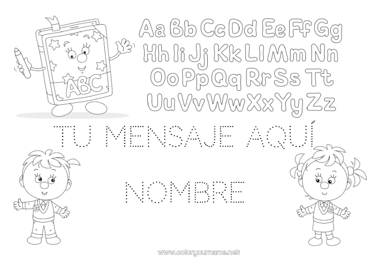 Dibujo para colorear para imprimir Niño Actividades para niños Alfabeto Libro Lectura Letra del alfabeto
