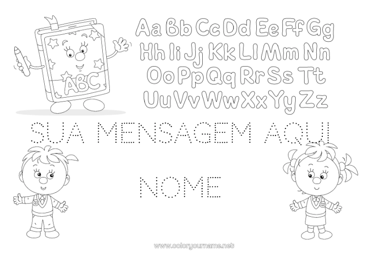 Página de desenho para imprimir Criança Atividades para Crianças Alfabeto Livro Leitura Letra do alfabeto