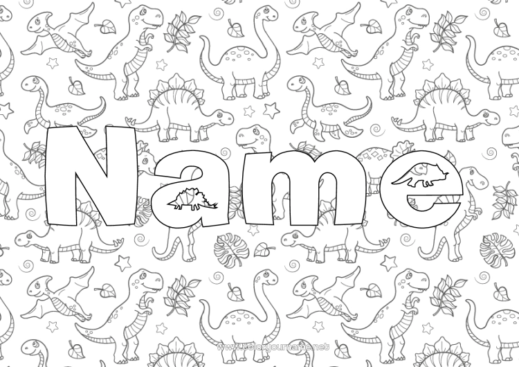 Coloring page to print Dinosaurs Animal Tyrannosaurus Triceratops Stegosaurus Decorative background