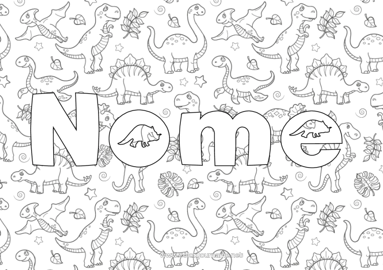 Pagina da colorare da stampare Dinosauri Animale Tirannosauro Triceratopo Stegosauro Sfondo decorativo