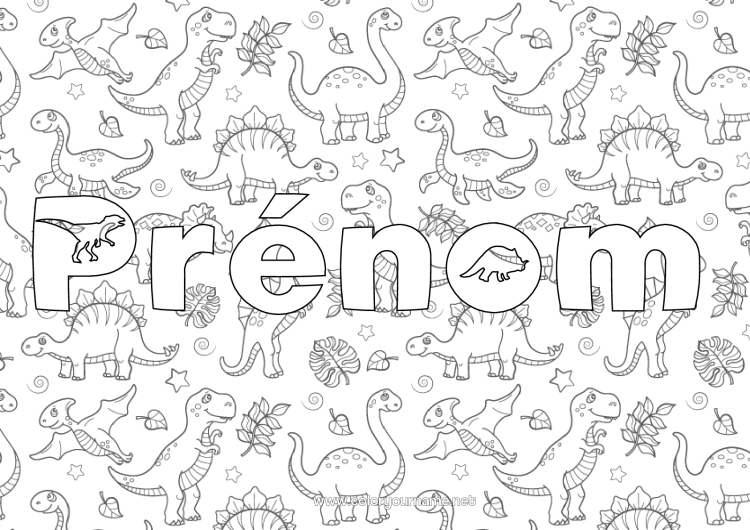 Coloriage à imprimer Dinosaures Animal Tyrannosaure Tricératops Stégosaure Fond décoratif