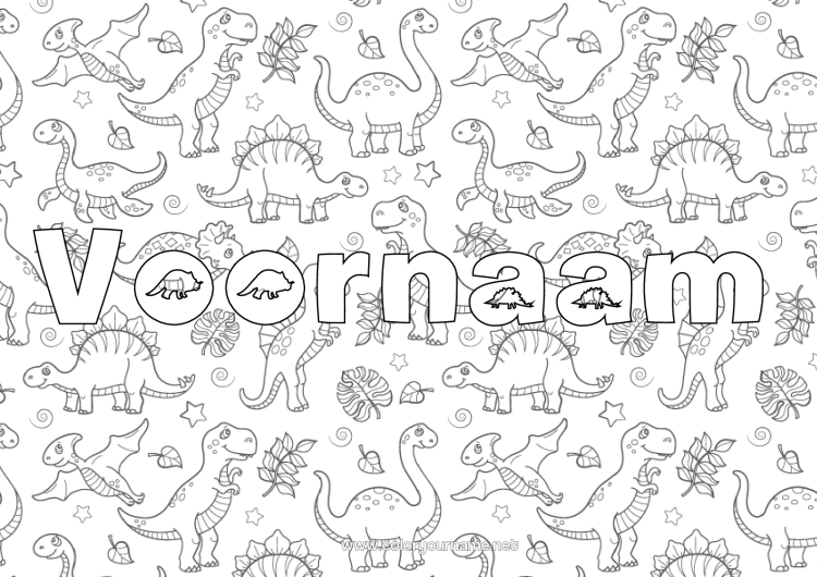 Kleurplaat om af te drukken Dinosaurussen Dier Tyrannosaurus Triceratops Stegosaurus Decoratieve achtergrond