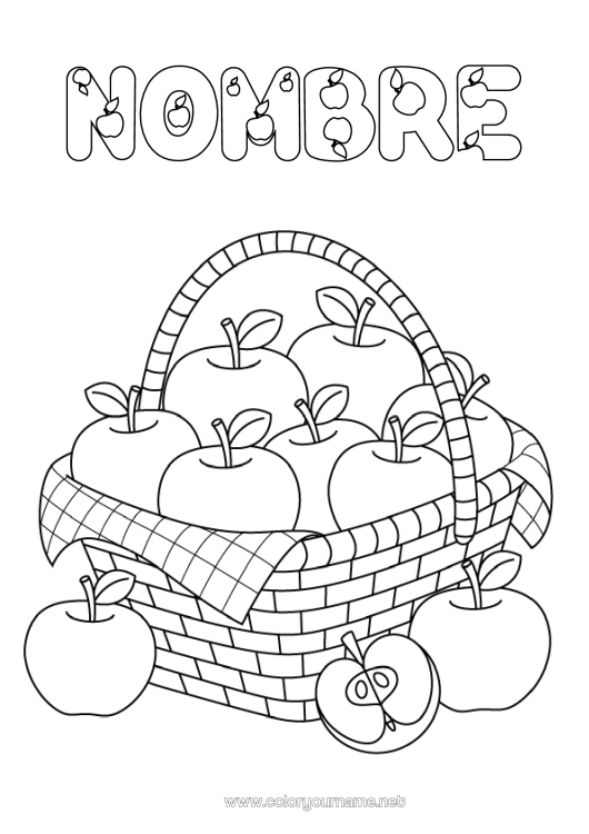 Dibujo para colorear para imprimir Cesta Frutas Manzana