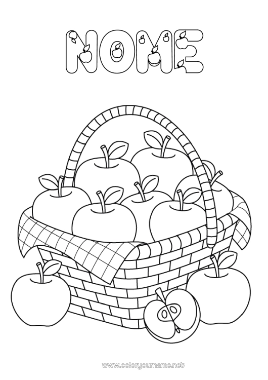 Pagina da colorare da stampare Cestino Frutta Mela