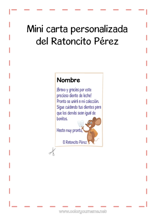 Dibujo para colorear para imprimir Diente de leche Ratoncito Pérez Correo del Ratoncito Pérez