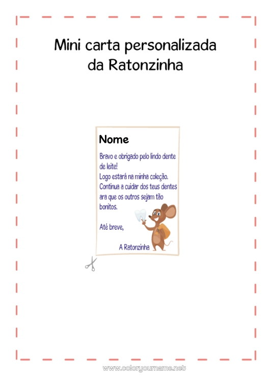 Página de desenho para imprimir Dente de leite Ratinho Correspondência do Ratinho