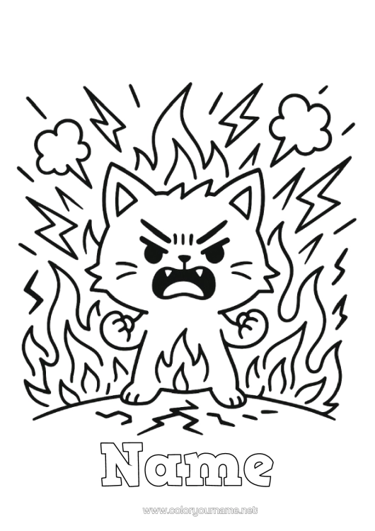 Colouring page to print Cat Animal In A Bad Mood. Dogs And Cats Emotions Anger