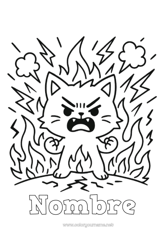 Dibujo para colorear para imprimir Cat Animales Gruñón Perros y gatos Emociones Ira