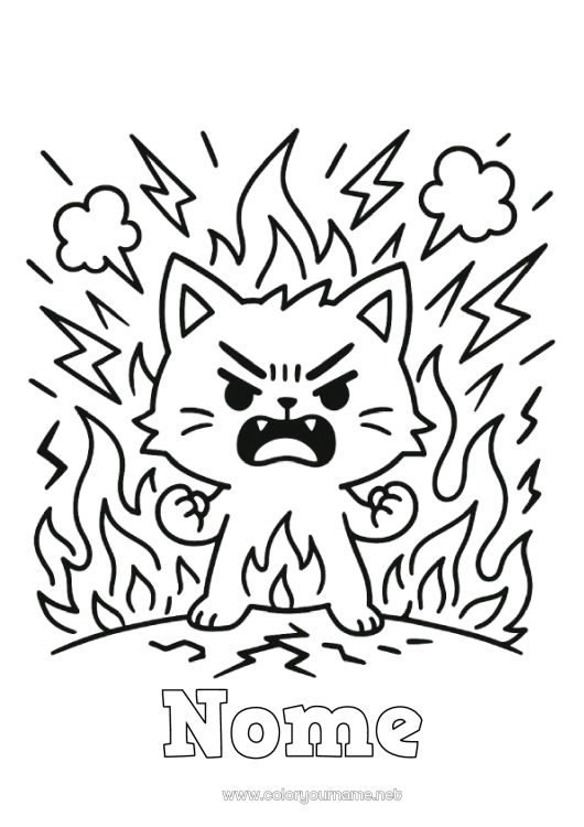 Página de desenho para imprimir Gato Animal Mal-humorado Cães e gatos Emoções Raiva