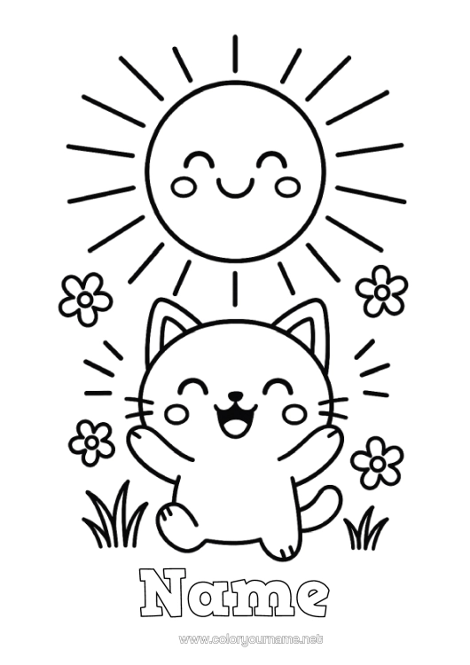 Colouring page to print Cat Sun Animal Easy Colouring Pages Dogs And Cats Emotions Joy