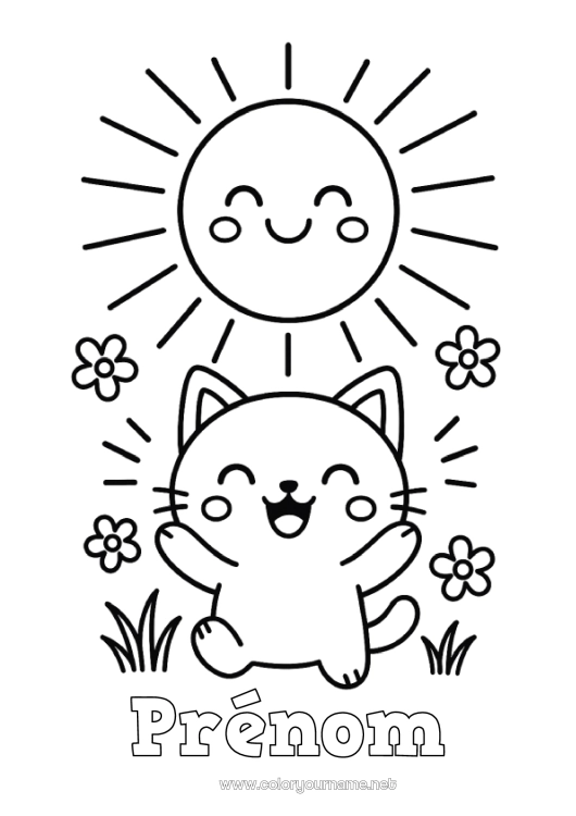 Coloriage à imprimer Chat Soleil Animal Coloriages faciles Chiens et chats émotions Joie