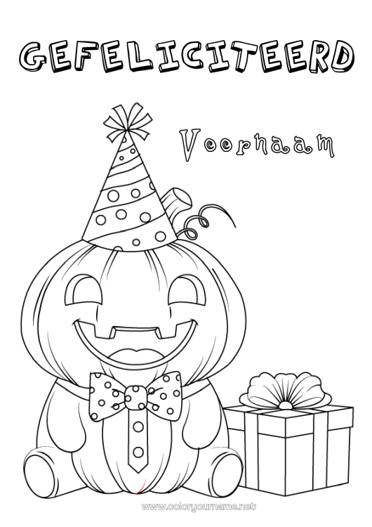 Kleurplaat om af te drukken Pompoen Cadeaus Verjaardag Jack O'Lantern Hoed Verjaardag (Frans) Bericht