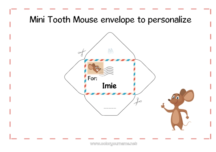 Kolorowanka do wydruku Ząb mleczny Mała Myszka List Małej Myszy Zwierzę Koperta Koperta do druku
