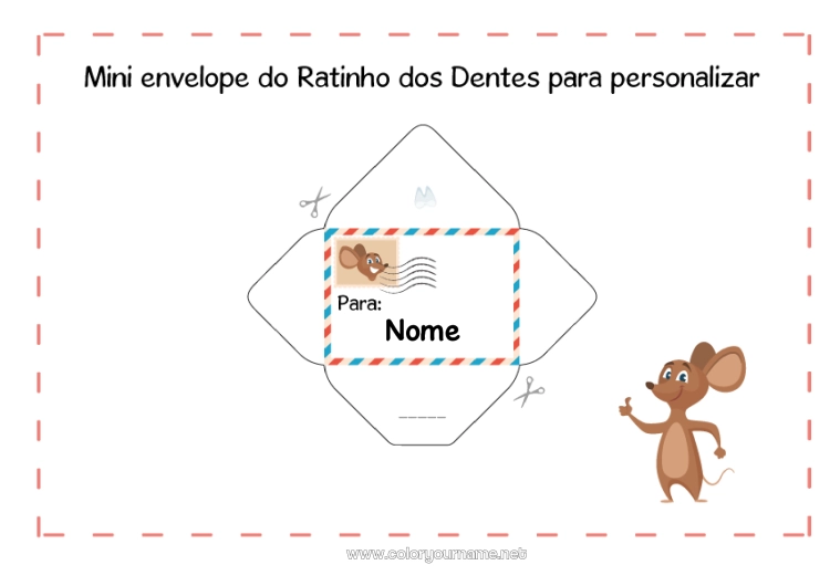 Página de desenho para imprimir Dente de leite Ratinho Correspondência do Ratinho Envelope Envelope para imprimir