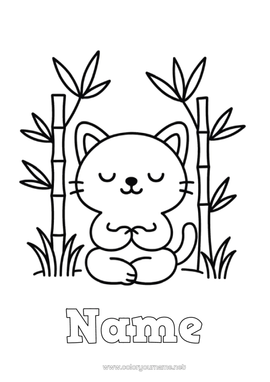 Coloring page to print Calm and zen Cat Animal Easy coloring pages Dog and cat Bamboo Emotions Serenity