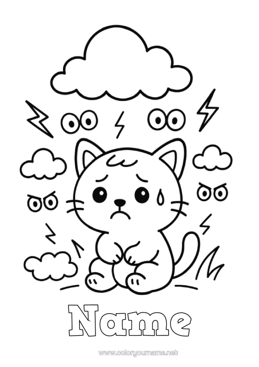 Colouring page to print Cat Animal Easy Colouring Pages Dogs And Cats Emotions Fear
