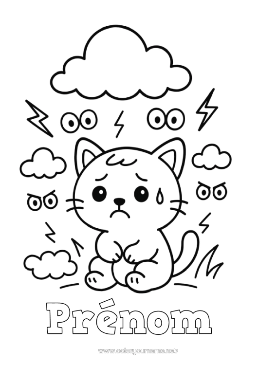 Coloriage à imprimer Chat Animal Coloriages faciles Chiens et chats émotions Peur