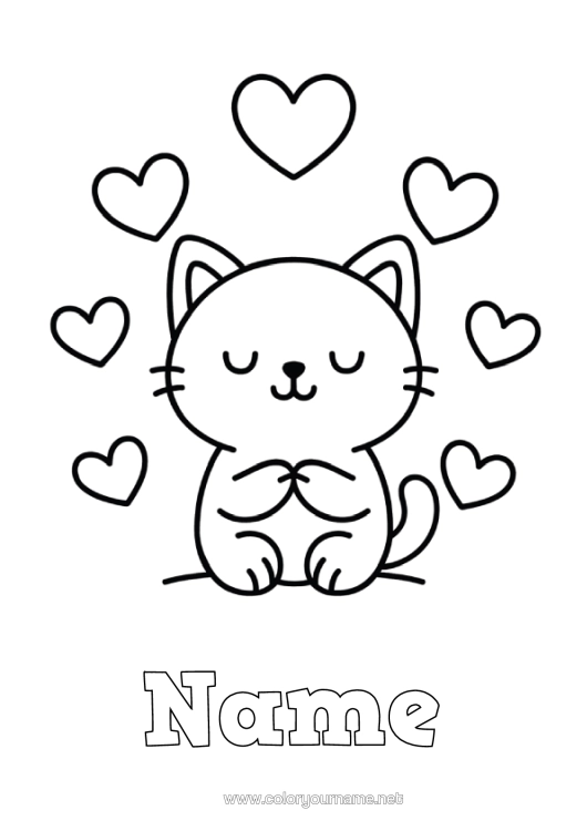 Colouring page to print Heart Cat Animal Easy Colouring Pages Dogs And Cats Emotions Love