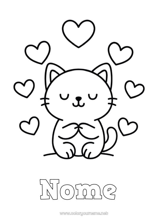 Página de desenho para imprimir Coração Gato Animal Desenhos para colorir fáceis Cães e gatos Emoções Amor