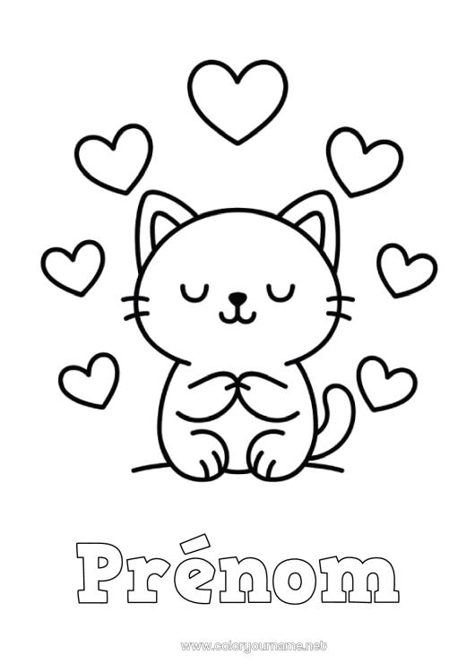 Coloriage à imprimer Coeur Chat Animal Coloriages faciles Chiens et chats émotions Amour