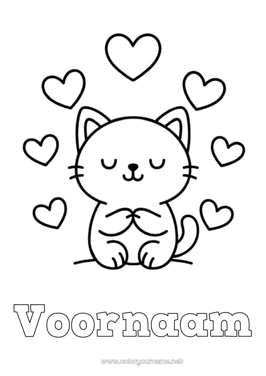 Kleurplaat om af te drukken Hart Kat Dier Eenvoudige kleurplaten Honden en katten Emoties Liefde
