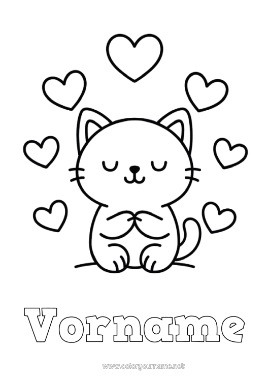 Malvorlage zum Ausdrucken Herz Katze Tier Einfache Ausmalbilder Hunde und Katzen Emotionen Liebe