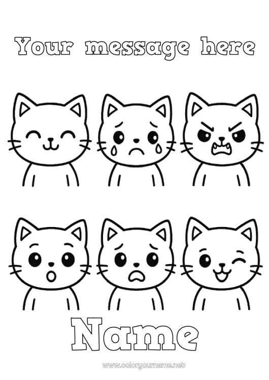 Coloring page to print Cat Children's activities Animal Easy coloring pages Dog and cat Emotions Anger Sadness Joy Serenity Surprise