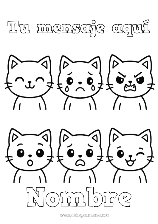 Dibujo para colorear para imprimir Cat Actividades para niños Animales Dibujos fáciles para colorear Perros y gatos Emociones Ira Tristeza Alegría Serenidad Sorpresa