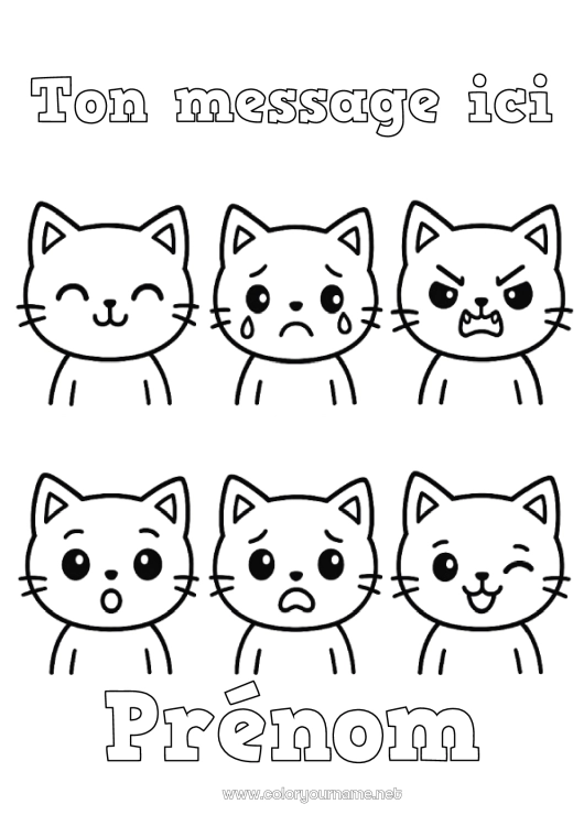 Coloriage à imprimer Chat Activités enfants Animal Coloriages faciles Chiens et chats émotions Colère Tristesse Joie Sérénité Surprise