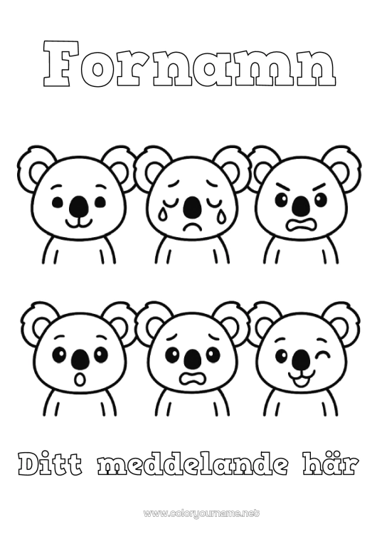 Färgläggningssida att skriva ut Barnaktiviteter Koala Lätta målarbilder Andra djur i världen Känslor Sorg Glädje Rädsla Överraskning