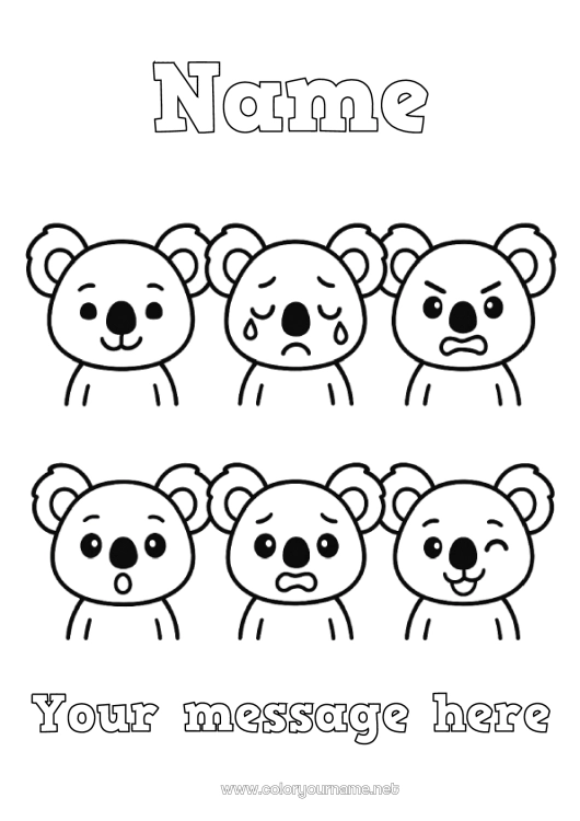 Coloring page to print Children's activities Koala Easy coloring pages Other animals of the world Emotions Sadness Joy Fear Surprise