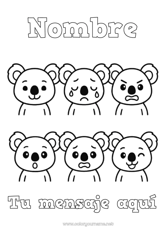 Dibujo para colorear para imprimir Actividades para niños Koala Dibujos fáciles para colorear Otros animales del mundo Emociones Tristeza Alegría Miedo Sorpresa