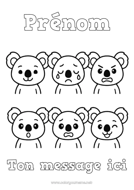 Coloriage à imprimer Activités enfants Koala Coloriages faciles Autres animaux du monde émotions Tristesse Joie Peur Surprise