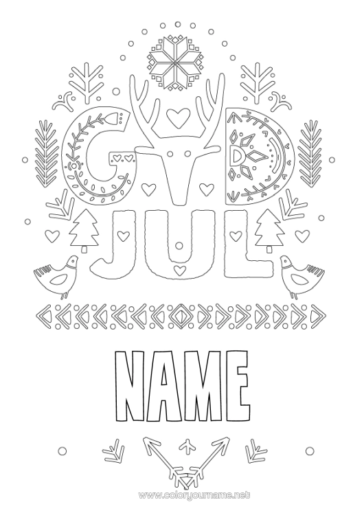 Colouring page to print Reindeer Christmas Forest Animals Sweden Denmark Norway