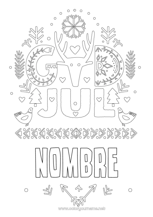 Dibujo para colorear para imprimir Reno Navidad Animales del bosque Suecia Dinamarca Noruega