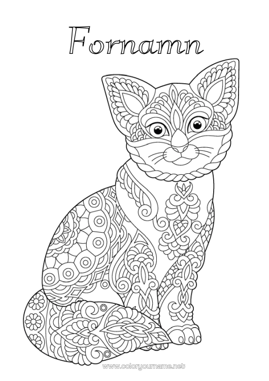 Färgläggningssida att skriva ut Katt Zentangle Hundar och katter