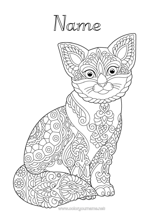 Colouring page to print Cat Animal Zentangle Dogs And Cats