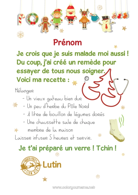 Coloriage à imprimer Malade Lutins de Noël Mission du lutin de Noël Lettres de lutins farceurs